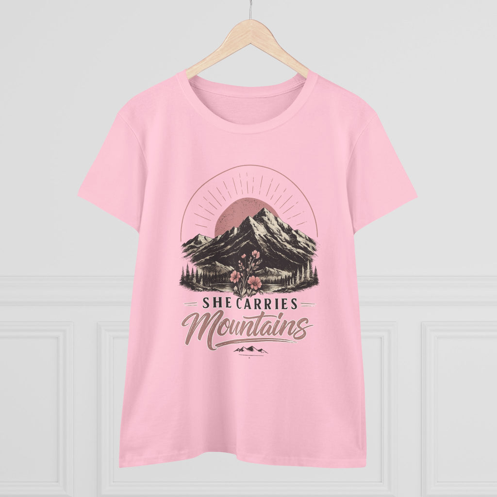 She Carries Mountains Women's Tee — Inspirational Mountain Graphic Shirt