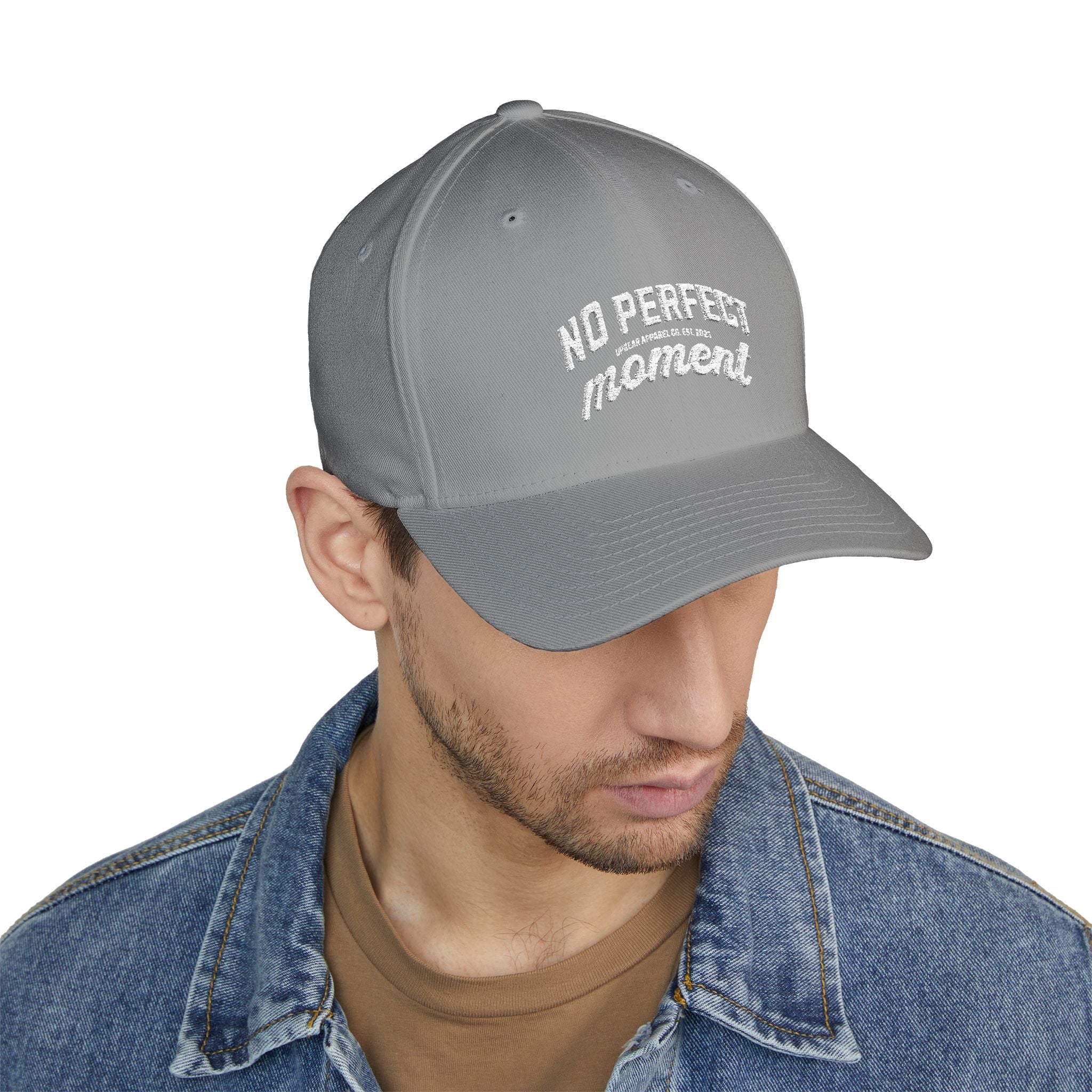 Embroidered 'No Perfect' White Structured Cap