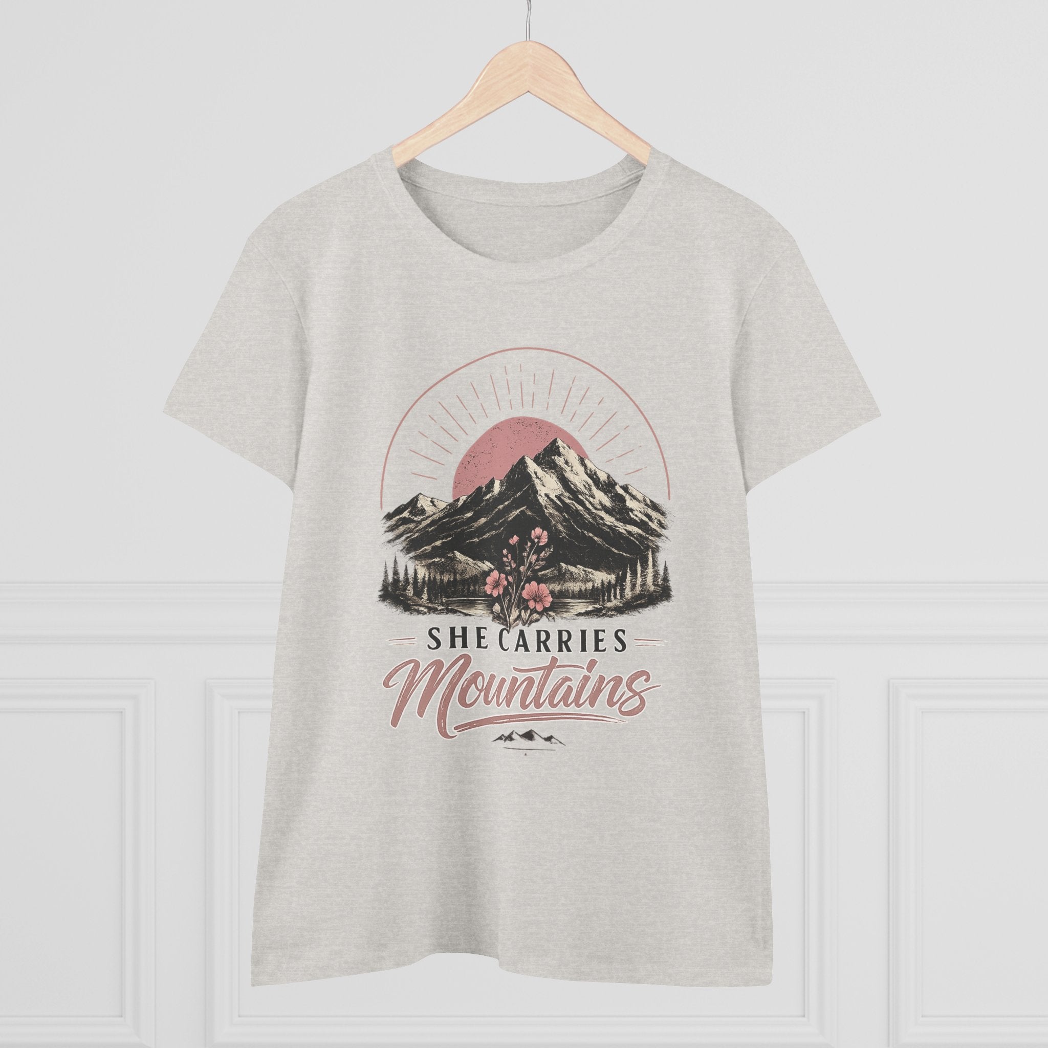 She Carries Mountains Women's Tee — Inspirational Mountain Graphic Shirt