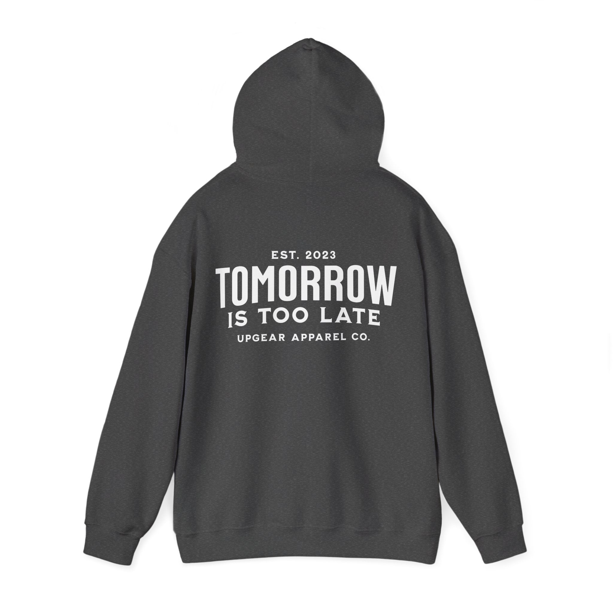 Tomorrow Is Too Late Hoodie — Motivational Graphic Sweatshirt