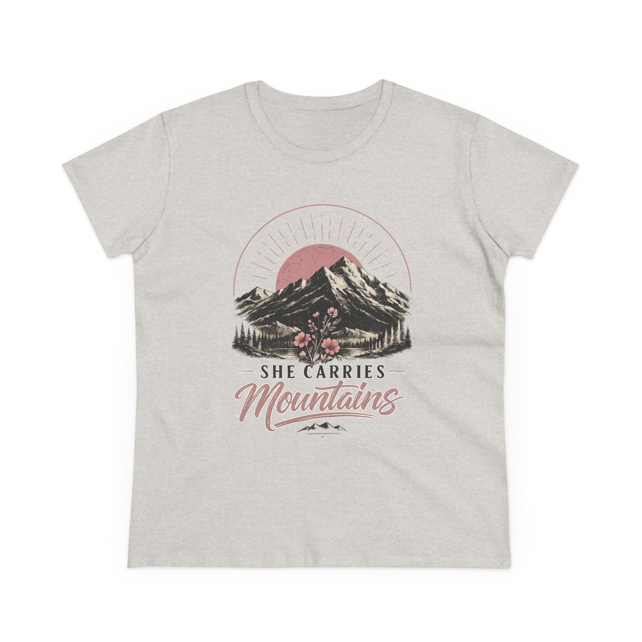 She Carries Mountains Women's Tee — Inspirational Mountain Graphic Shirt