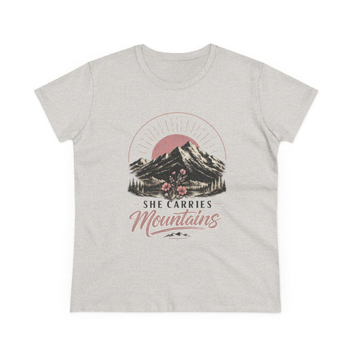 She Carries Mountains Women's Tee — Inspirational Mountain Graphic Shirt