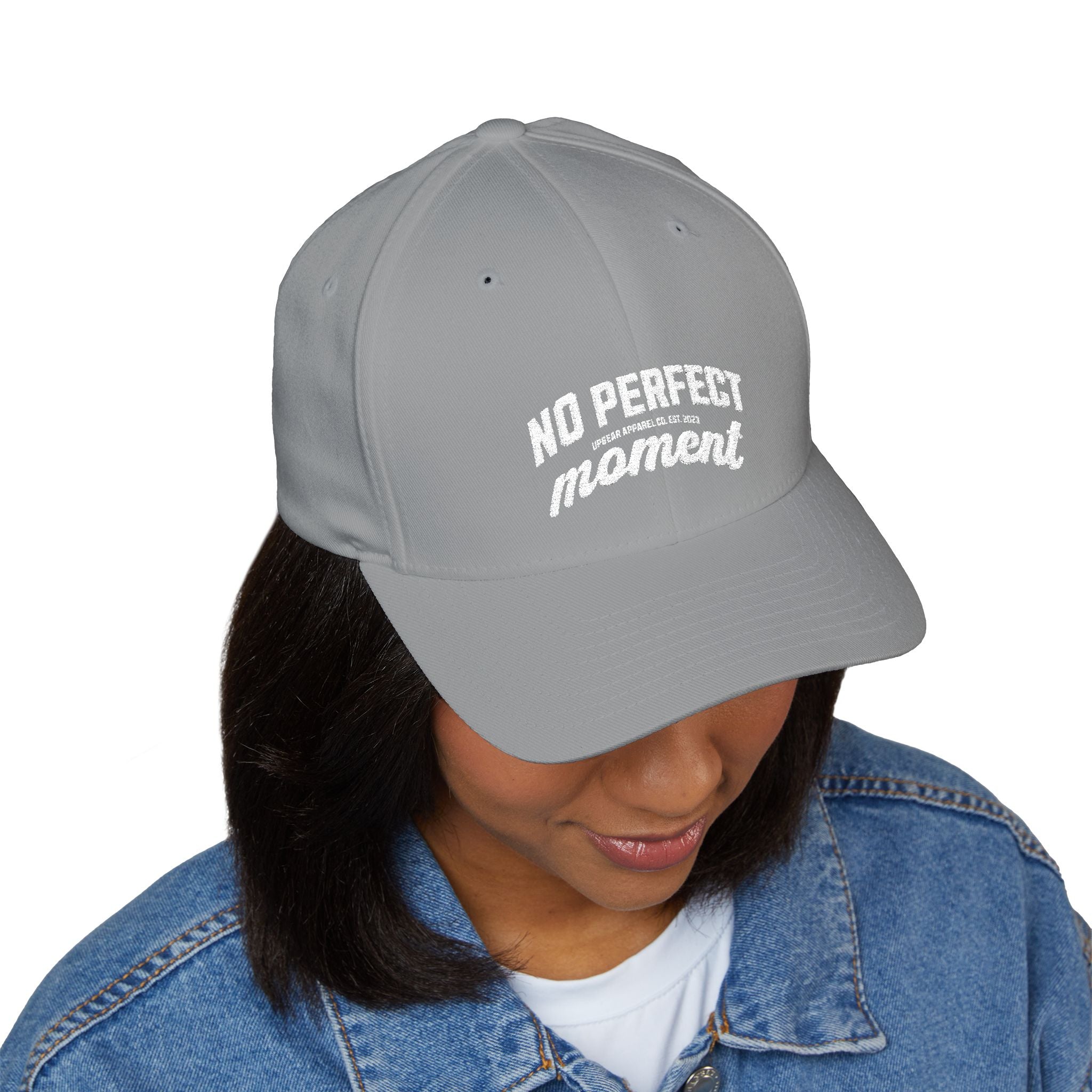 Embroidered 'No Perfect' White Structured Cap